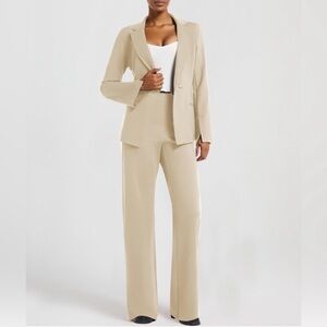 Casly Lamiit 2 Piece Blazer Suit Set Wide Leg Pants Business Casual Beige M Nee